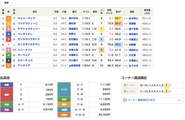 【キャロット】2022年9月8日大井競馬場6R結果