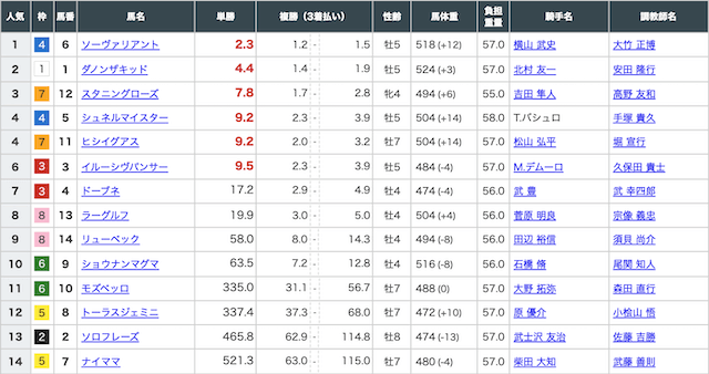 競馬ファミリーのベストレースの出走表