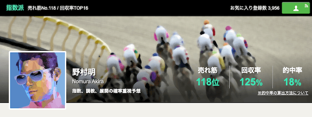 回収率が高い競馬予想家ランキング1位「野村明」を紹介する画像